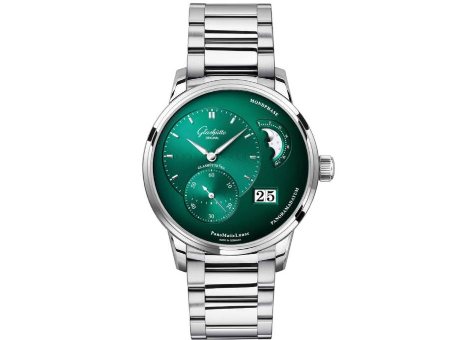 PanoMaticLunar Herrenuhr Edelstahl grün Metallband