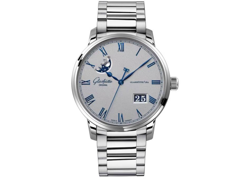 Senator Excellence Panoramadatum Mondphase Automatik Edelstahl 40mm silbernes Zifferblatt Metallband