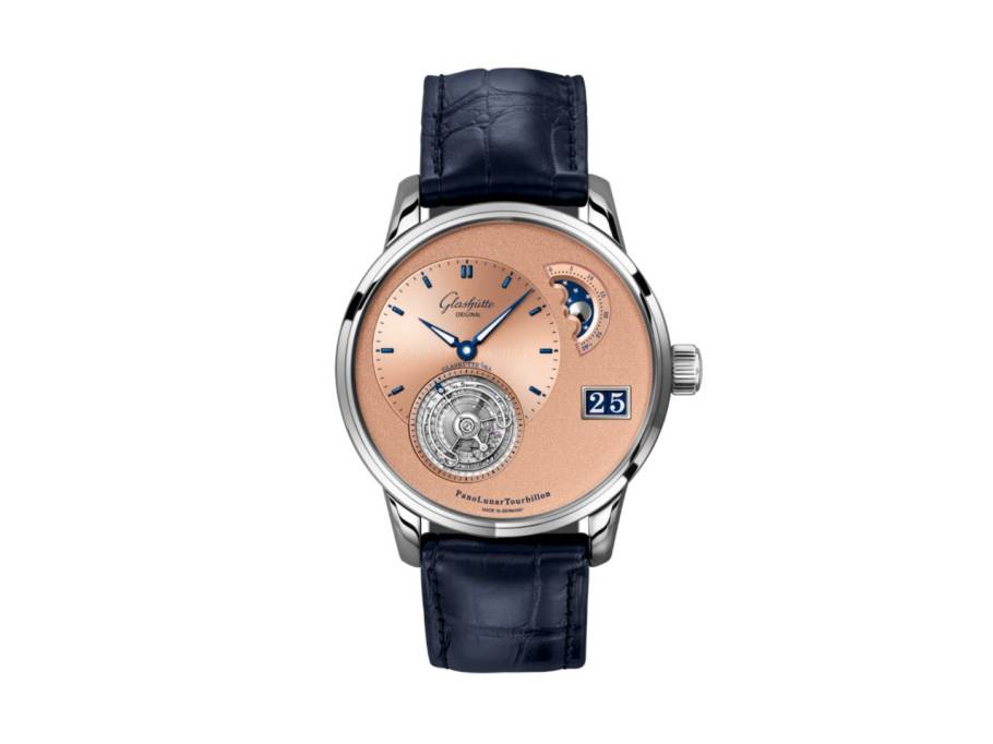PanoLunarTourbillon Automatik Platin 40mm Frostkupfer Zifferblatt blaues Lederband 