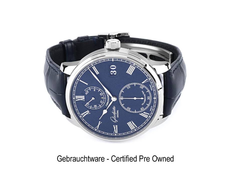 Senator Chronometer Handaufzug Weißgold blau Lederband 1-58-01-05-34-30 Full Set Occasion New