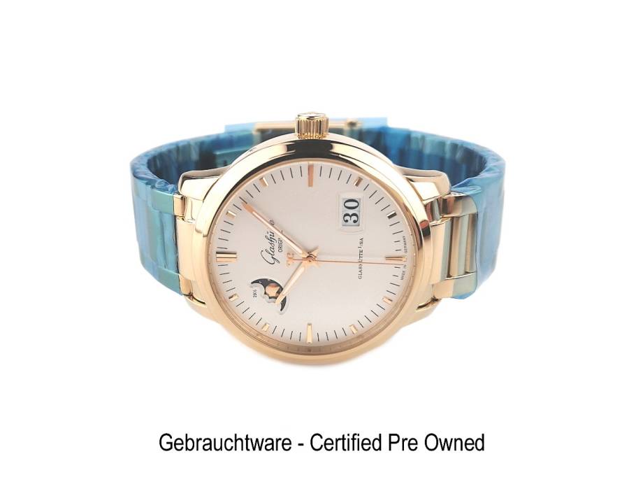 Senator Panoramadatum Mondphase Automatik Roségold 40mm silbernes Zifferblatt Goldband 100-04-11-01-14 Full Set mit Garantie Occasion