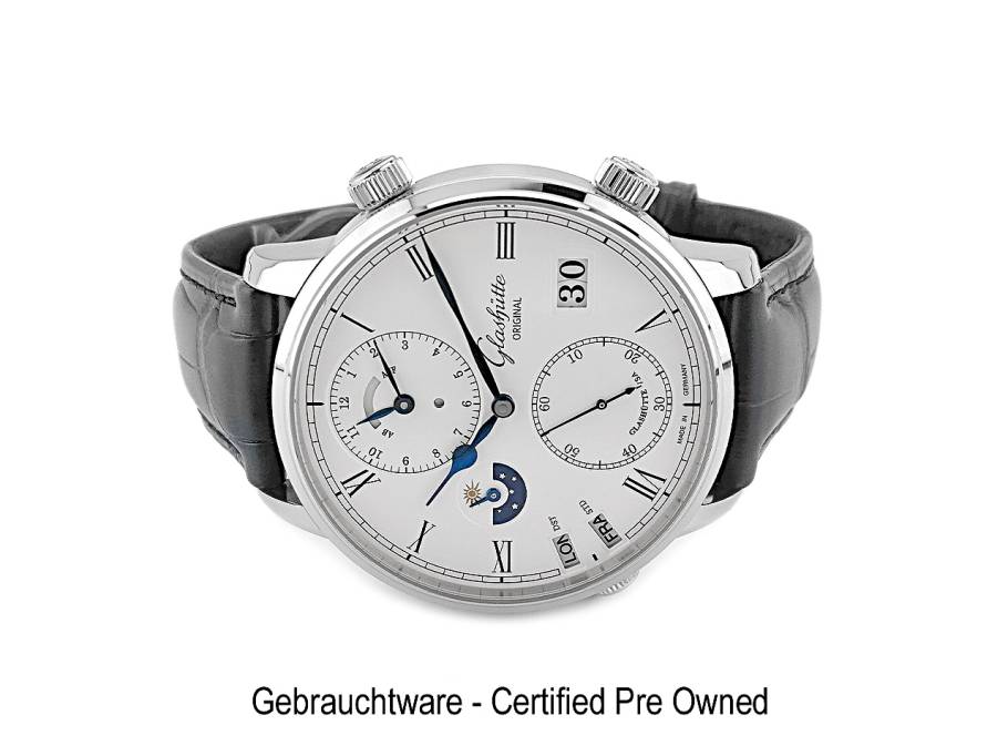 Senator Cosmopolite Weltzeit Automatik Weißgold 44mm silberfarbenes Zifferblatt blaues Lederband 1-89-02-01-04-30 Full Set mit Garantie Occasion Neu
