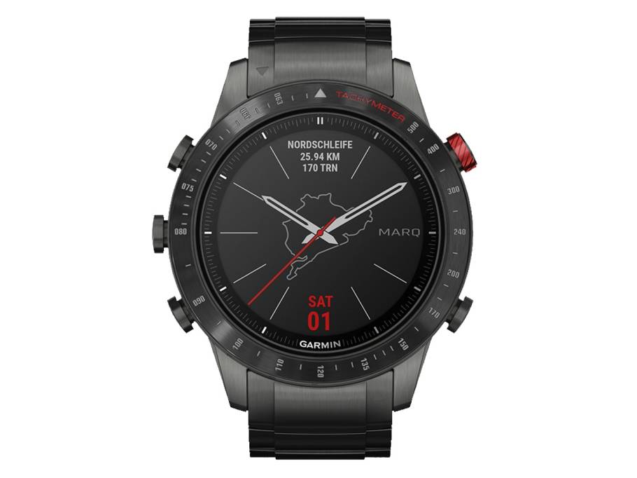 MARQ Driver digital gebürstetes schwarzes 46 mm Hybrid-Titanarmband mit roten Elastomer-Verbindungen