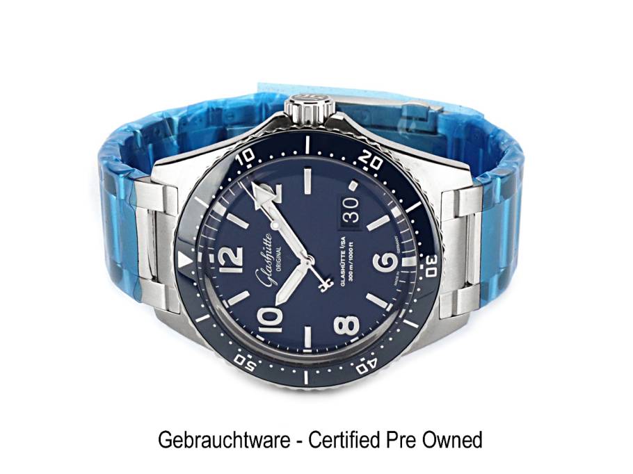 SeaQ Panoramadatum Automatik Edelstahl 43mm blaues Zifferblatt Metallband 1-36-13-02-81-70 Full Set mit Garantie Occasion Refurbished