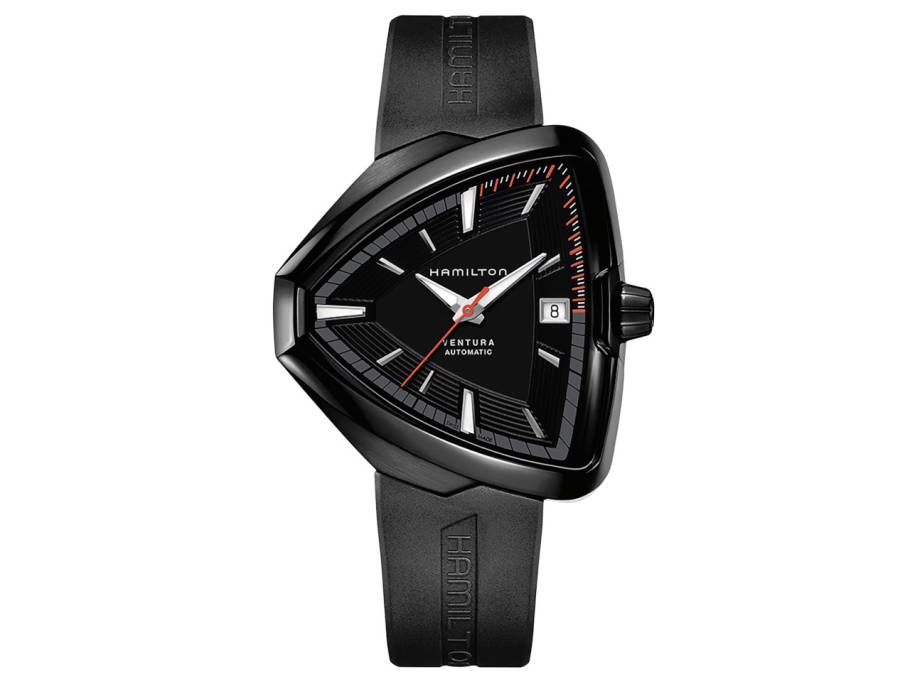 Ventura Elvis 80 Auto Edelstahl schwarz beschichtet 43x45 mm schwarz Kautschukband schwarz