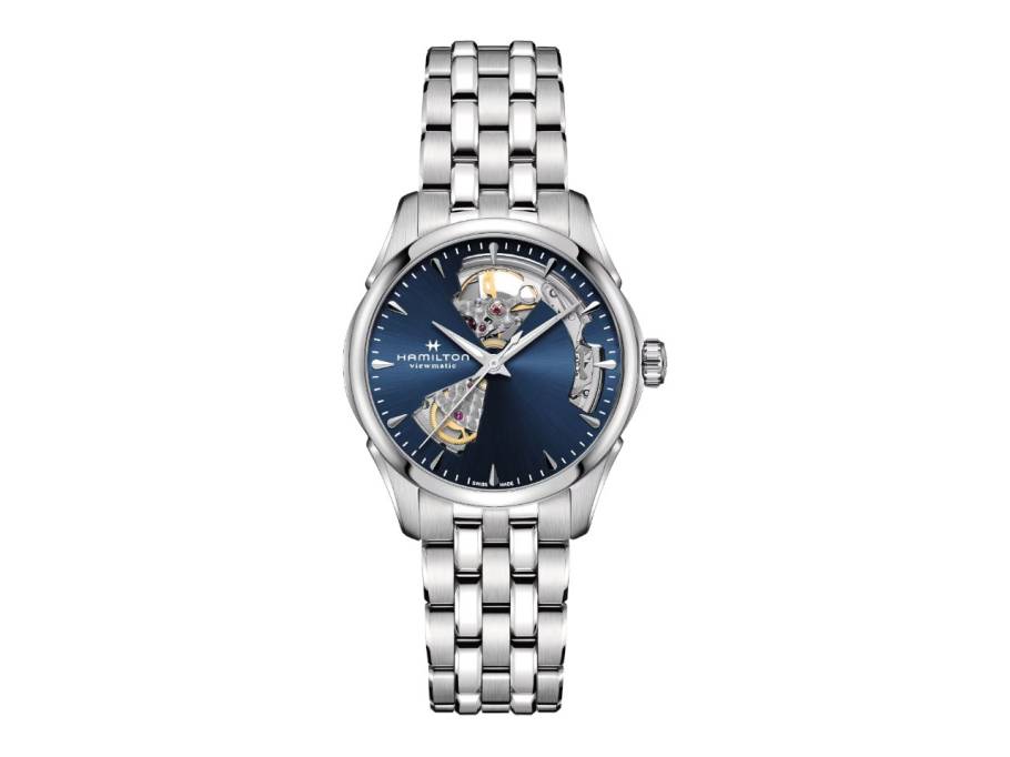 Jazzmaster Open Heart Lady Automatik Edelstahl 36mm blaues Zifferblatt Metallband