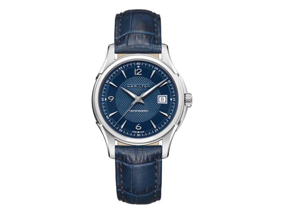 Jazzmaster Viewmatic Automatik Edelstahl 40mm blaues Zifferblatt blaues Lederband