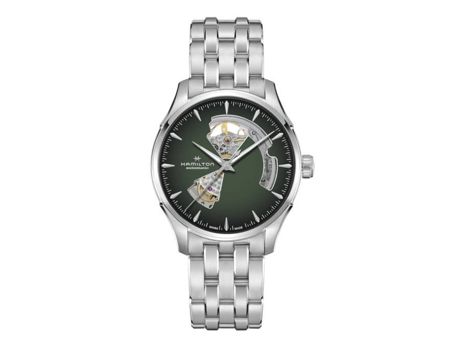 Jazzmaster Open Heart Automatik Edelstahl 42mm grünes Zifferblatt Metallband