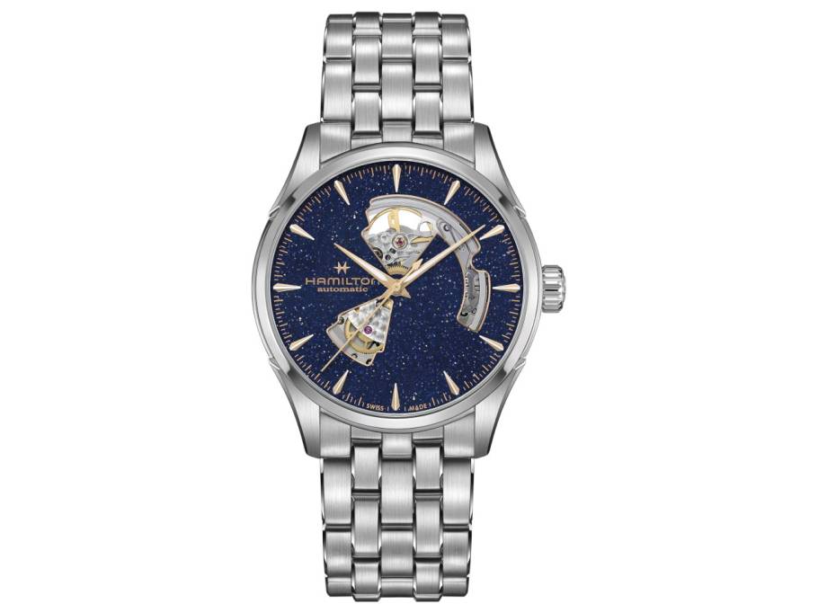 Jazzmaster Open Heart Automatik Edelstahl 42mm blaues Zifferblatt Metallband