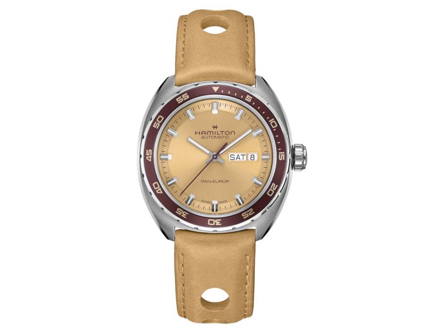  American Classic Pan Europ Day Date Automatik Edelstahl 42 mm beiges Zifferblatt beiges Lederband