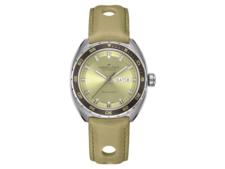   American Classic Pan Europ Day Date Automatik Edelstahl 42 mm grünes Zifferblatt grünes Lederband