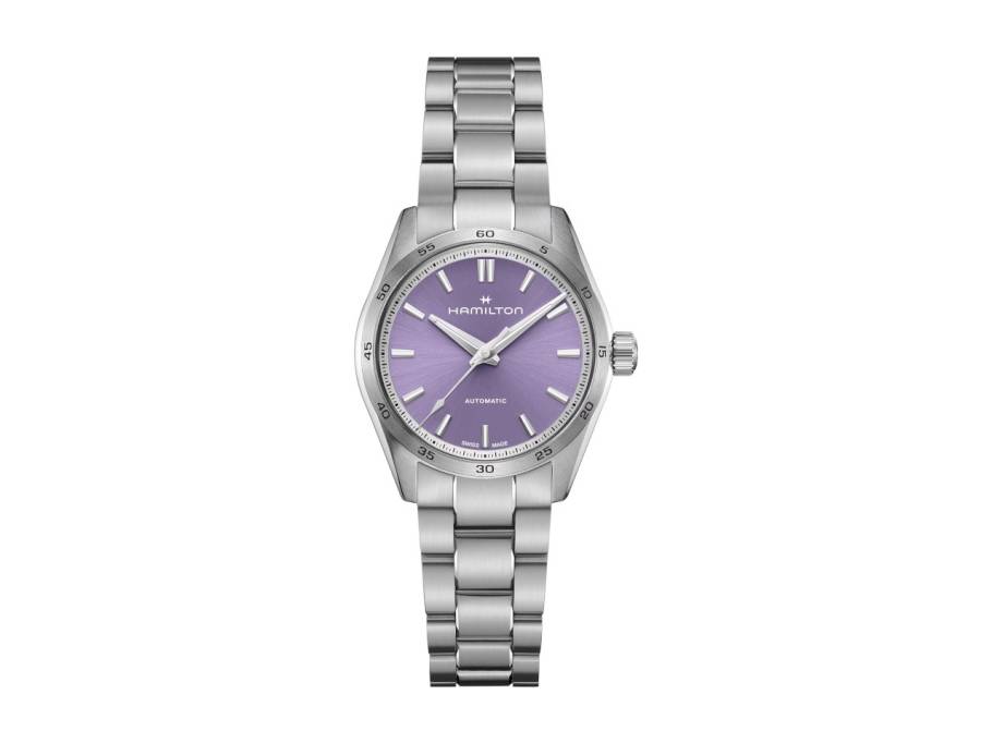 Jazzmaster Performer Automatik Edelstahl 34mm violettes Zifferblatt Metallband