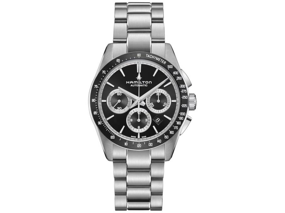   Jazzmaster Performer Auto Chrono Edelstahl 42mm schwarzes Zifferblatt Metallband