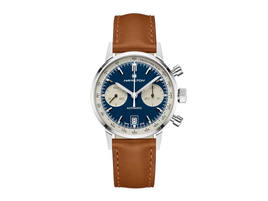 American Classic Intra-Matic Auto Chrono 40 mm blaues Zifferblatt braunes Lederband