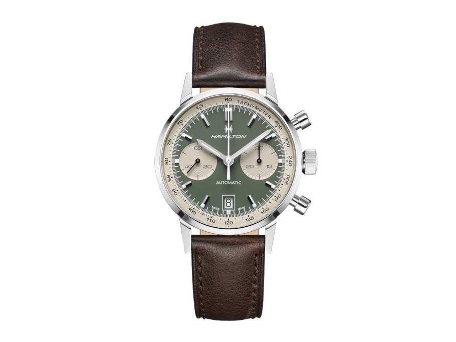 Intra-Matic Auto Chrono 40 mm lichtgrünes Zifferblatt braunes Lederband