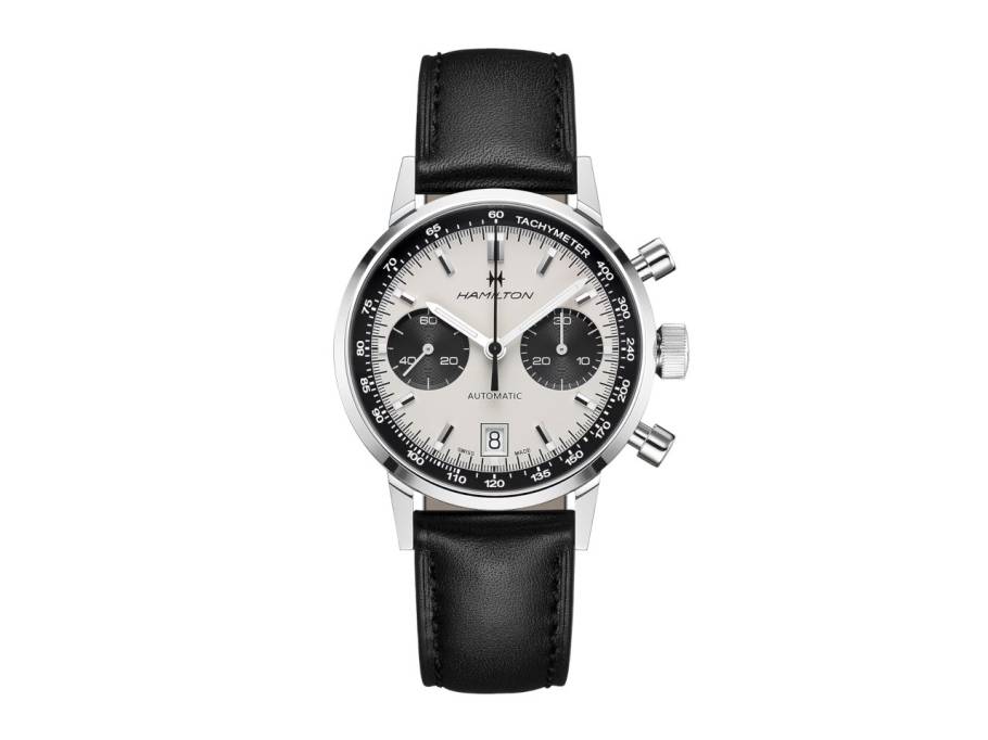 American Classic Intra-Matic Auto Chrono 40 mm silbernes Zifferblatt schwarzes Lederband 