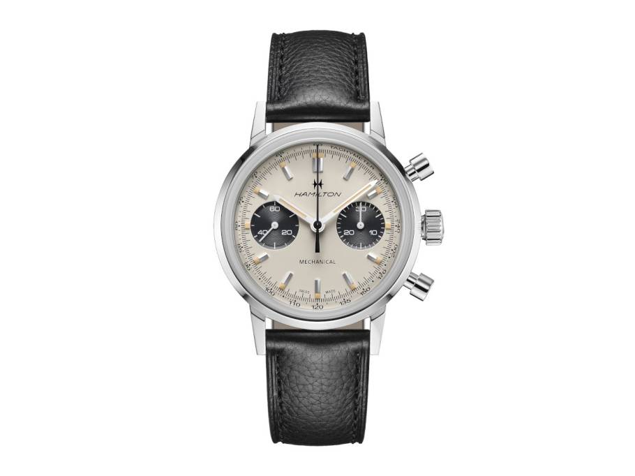 Intra-Matic Herrenuhr Handaufzug 40 mm beiges Zifferblatt schwarzes Lederband