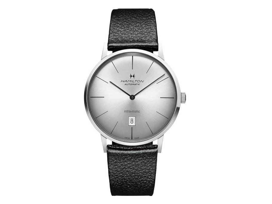 Intra-Matic Herrenuhr mit Datum 42mm silber Lederband