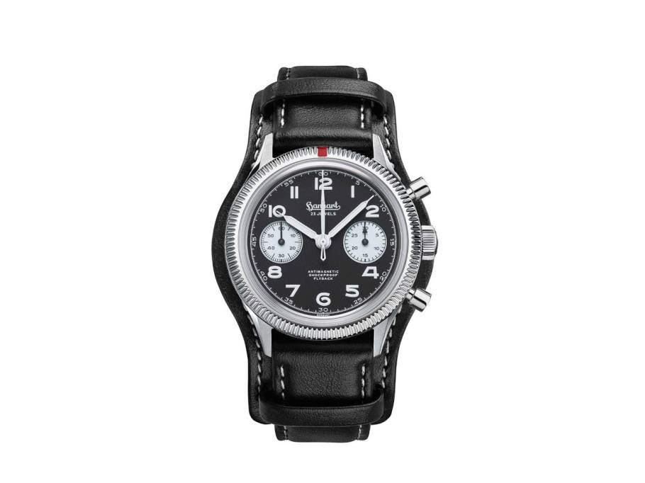 417 ES 1954 Heritage Flyback Chronograph Handaufzug Edelstahl 39mm Reverse Panda schwarzes Zifferblatt schwarzes Lederband