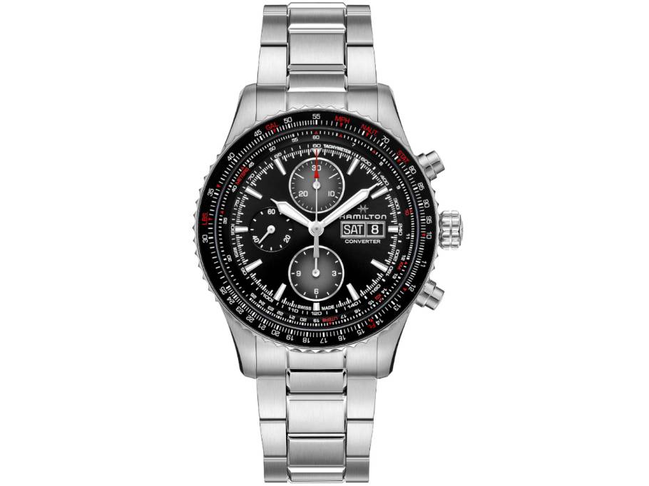 Khaki Aviation Converter Auto Chrono Edelstahl 44mm schwarzes Zifferblatt Metalland