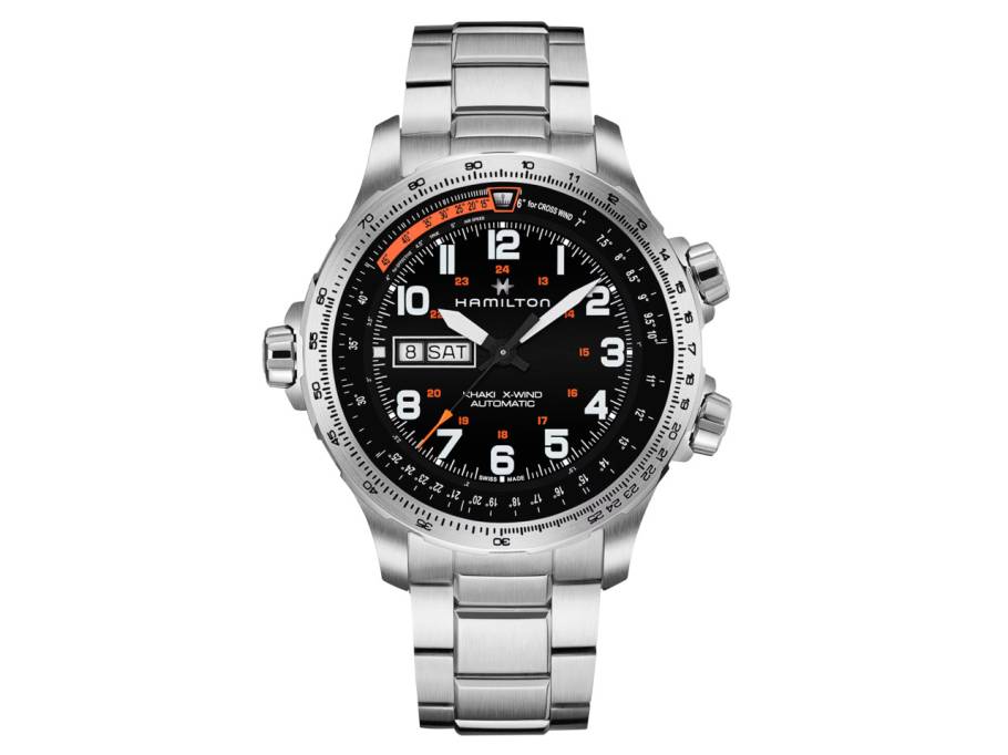 Khaki Aviation X-Wind Day Date Auto Edelstahl 45mm schwarzes Zifferblatt Metallband