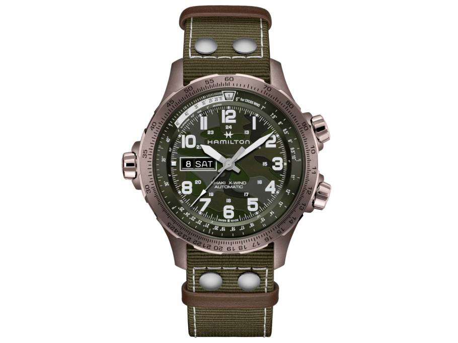 Khaki Aviation X-Wind Auto Edelstahl 45mm Camouflage-Zifferblatt grünes Textilband