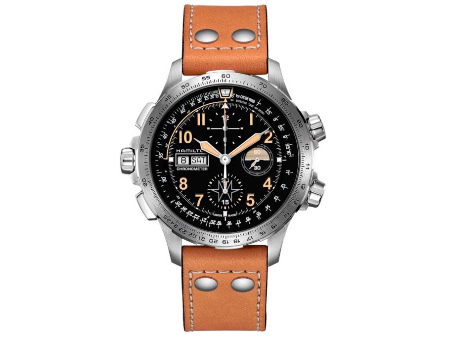  Khaki Aviation X-Wind Day Date Auto Chrono Limited Edition Edelstahl 45mm schwarzes Zifferblatt beiges Lederband
