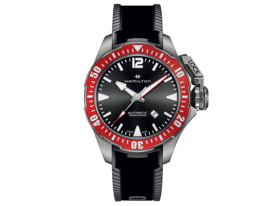 Hamilton Khaki Navy Frogman Titan schwarz rot