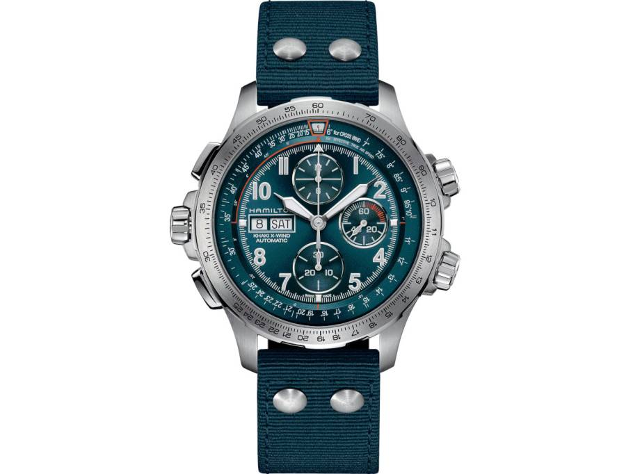 Khaki Aviation X-Wind Auto Chrono Edelstahl 45mm blaues Zifferblatt blaues Textilband