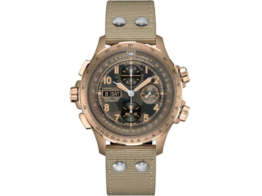 Khaki Aviation X-Wind Auto Chrono Edelstahl 45mm Camouflage-Zifferblatt beiges Textilband