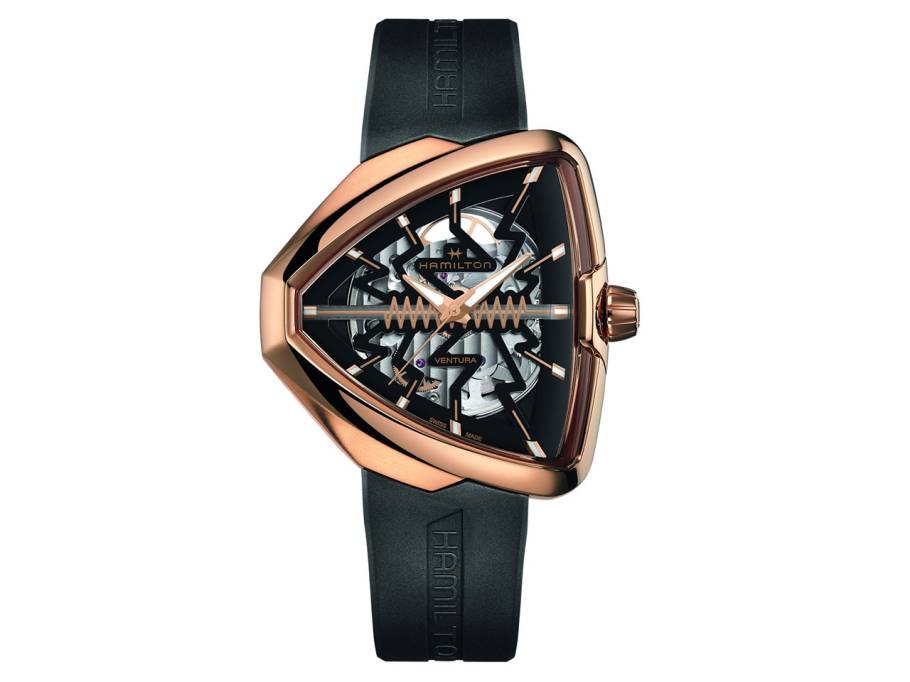 Ventura Elvis 80 Skeleton Automatic rosé schwarzes Kautschukband