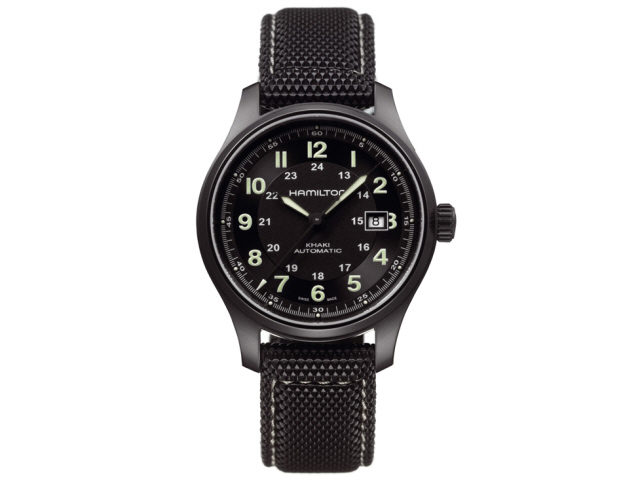 Khaki Field Titanium Auto Titan 42mm schwarzes Zifferblatt schwarzes Kautschukband