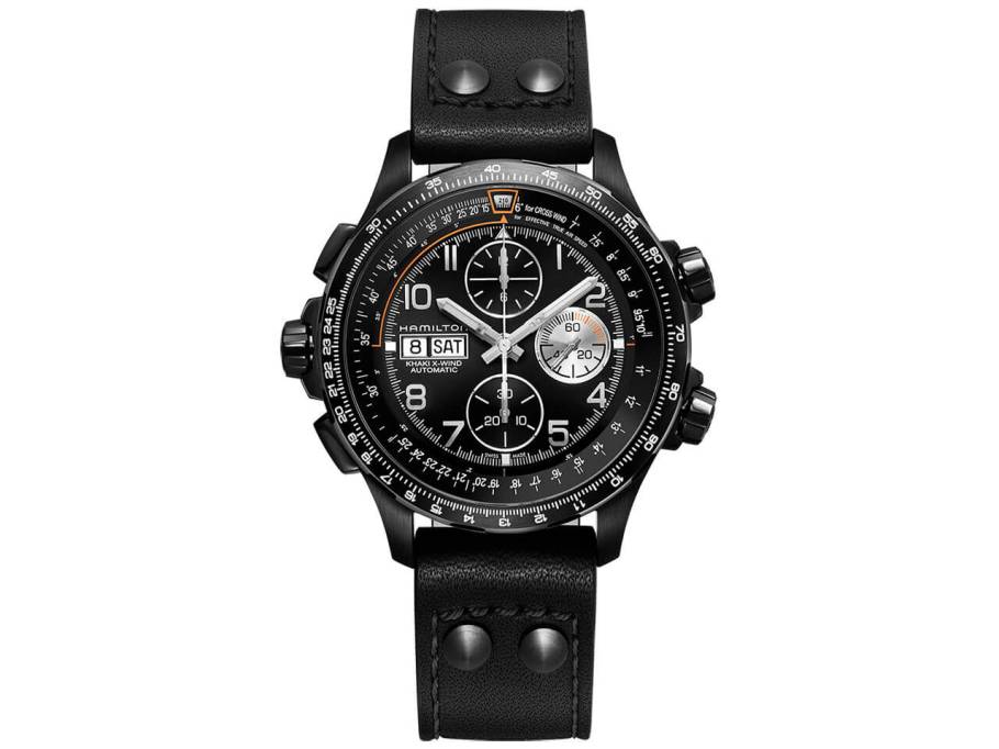 Khaki Aviation X-Wind Chrono Automatik Edelstahl PVD schwarz Lederband