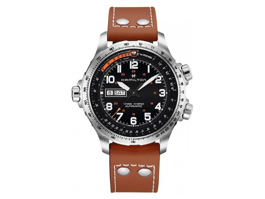 Khaki Aviation X-Wind Day Date Automatik Edelstahl schwarz Lederband