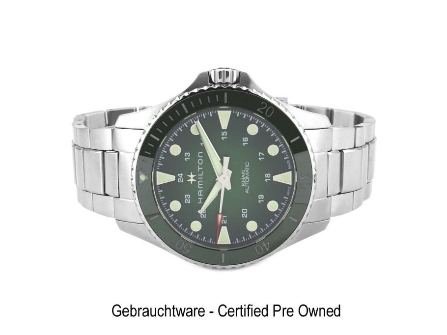 Khaki Navy Scuba Automatik Edelstahl 43mm grünes Zifferblatt Metallband H82525160 Full Set Occasion neuwertig