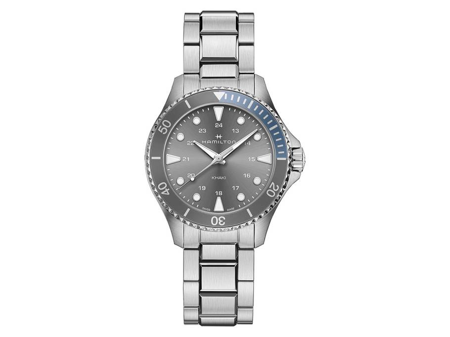 Khaki Navy Scuba Quarz Edelstahl graues Zifferblatt Edelstahlband