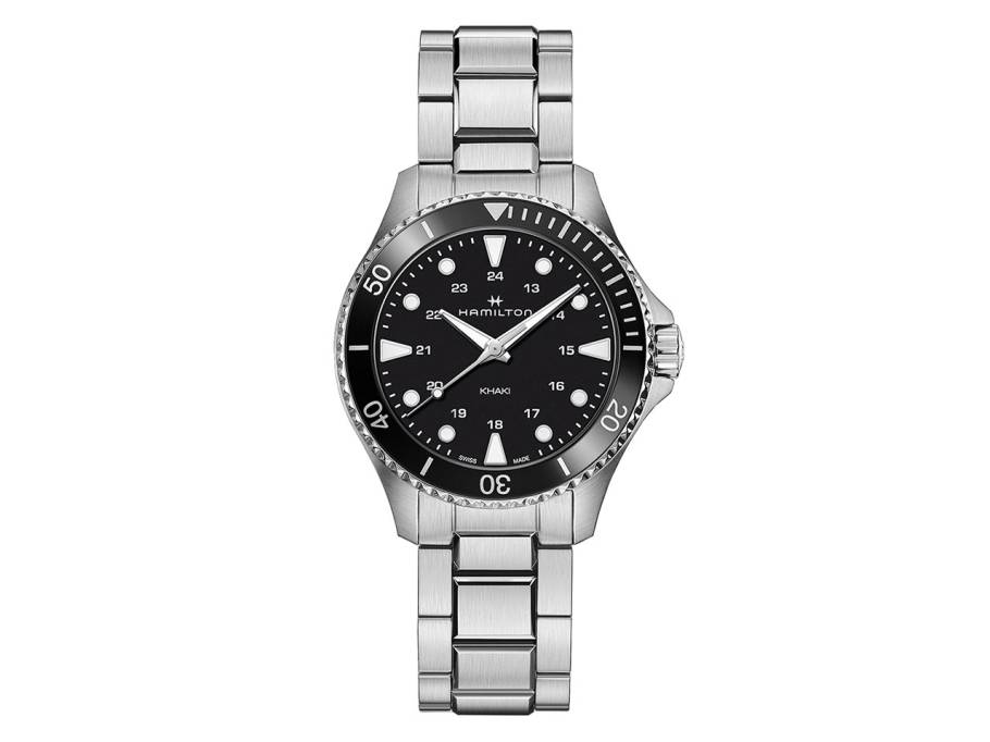 Khaki Navy Scuba Quarz Edelstahl schwarzes Zifferblatt Edelstahlband