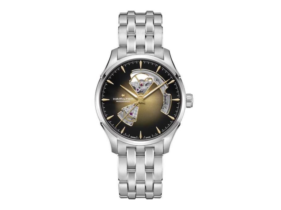 Jazzmaster Open Heart Automatik Edelstahl 40mm braunes Zifferblatt Metallband