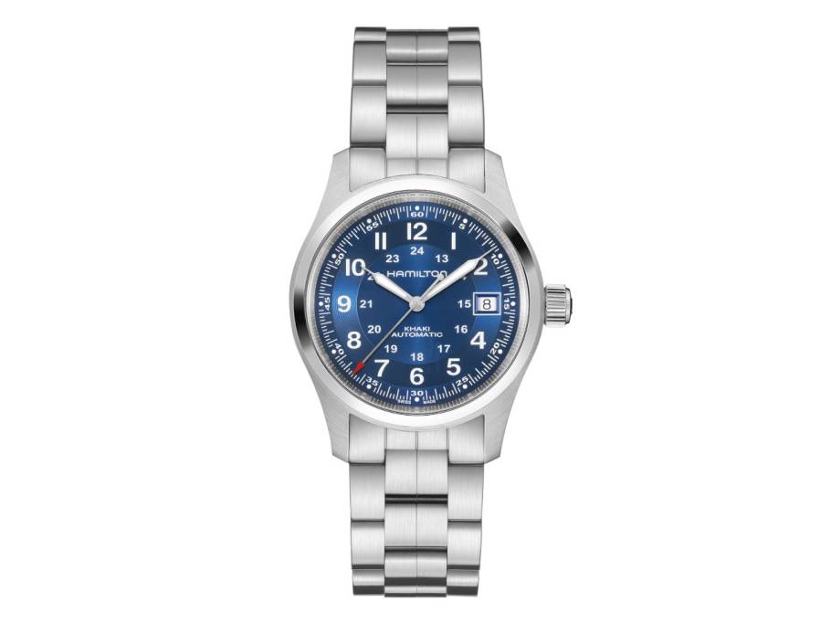 Khaki Field Automatik Edelstahl 38mm blaues Zifferblatt Metallband
