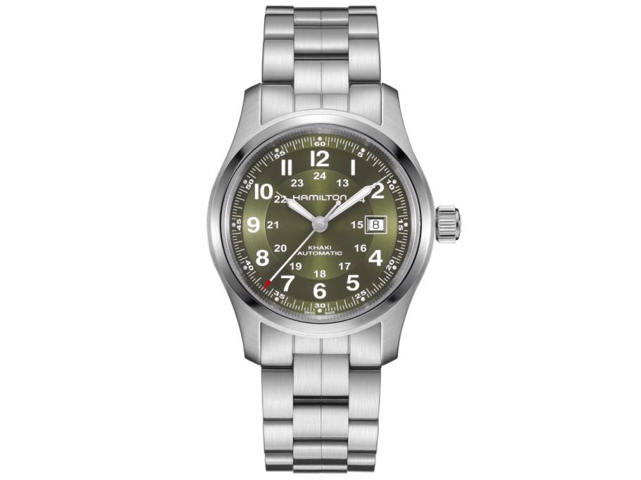 Khaki Field Automatik Edelstahl 42mm grünes Zifferblatt Metallband