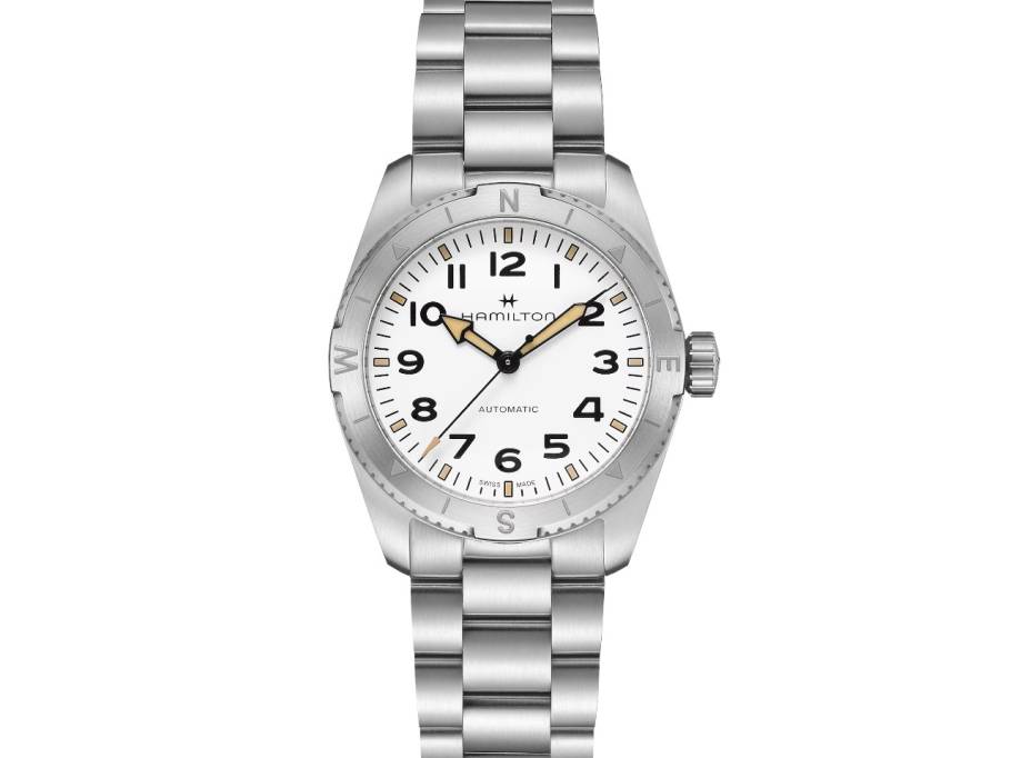 Khaki Field Expedition Automatik Edelstahl 37mm weißes Zifferblatt Metallband