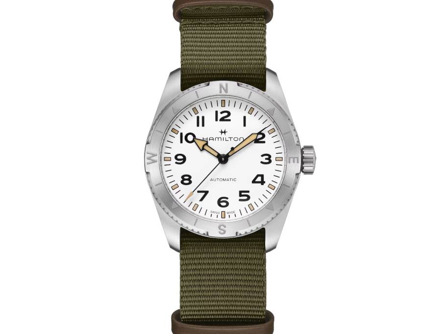 Khaki Field Expedition Automatik Edelstahl 37mm weißes Zifferblatt olivgrünes Textilband