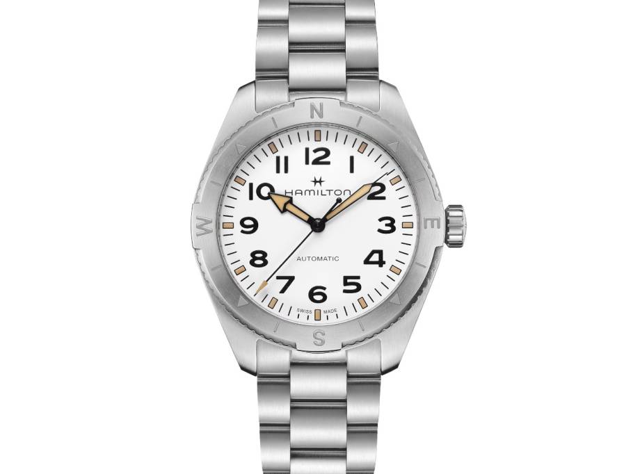 Khaki Field Expedition Automatik Edelstahl 41mm weißes Zifferblatt Metallband