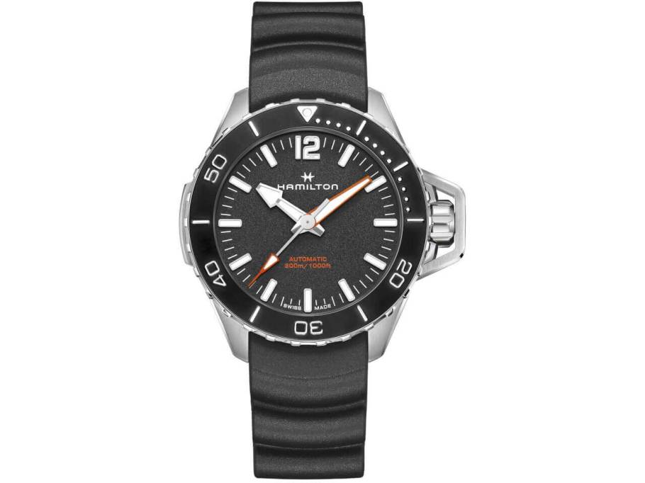 Khaki Navy Frogman Automatik schwarzes gewelltes Kautschukband schwarz