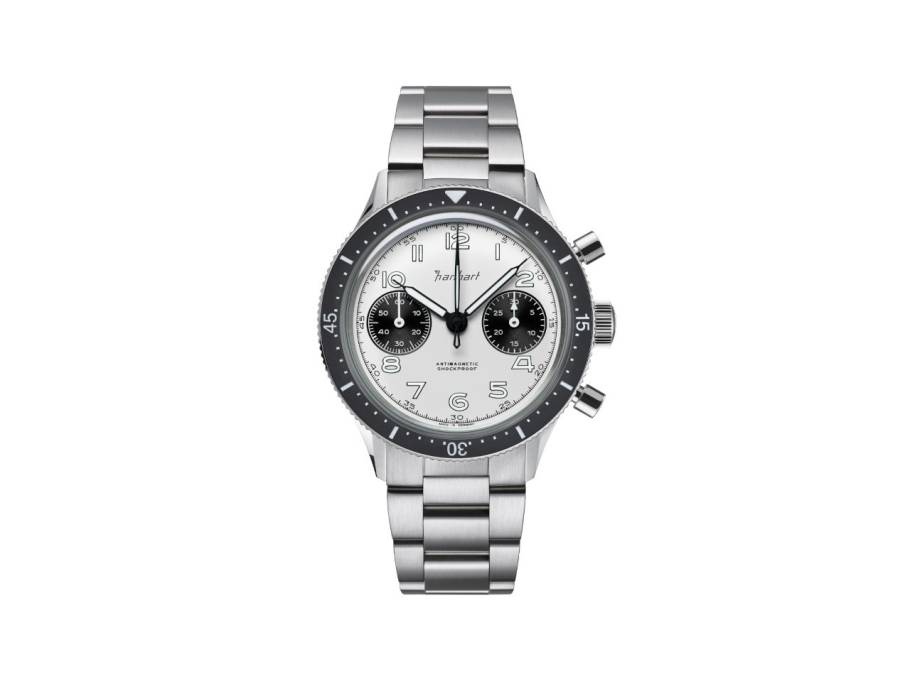 415 ES Panda Chronograph Handaufzug Edelstahl 39mm weißes Zifferblatt schwarzes Lederband