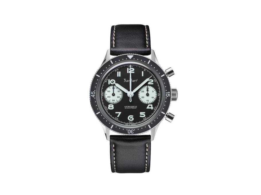 415 ES Panda Reserve Chronograph Handaufzug Edelstahl 39mm schwarzes Zifferblatt schwarzes Lederband