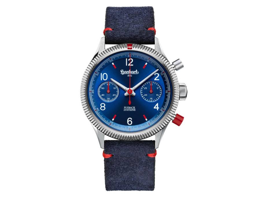 Red X Blau Handaufzug Edelstahl 39mm blaues Zifferblatt blaues Lederband