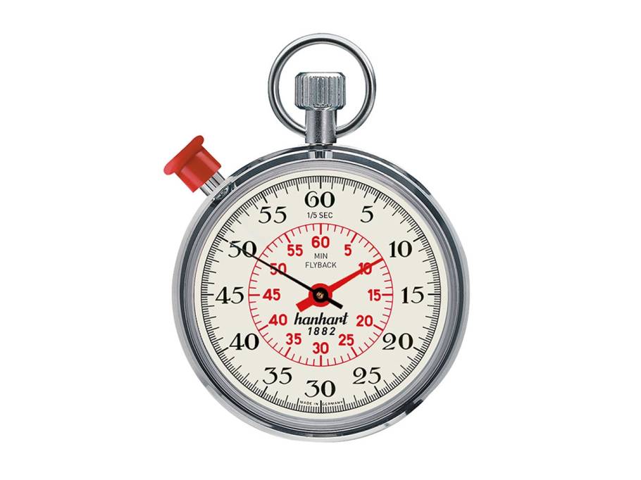 Taschenuhr MegaMinute mit Flyback beiges Zifferblatt roter Drücker