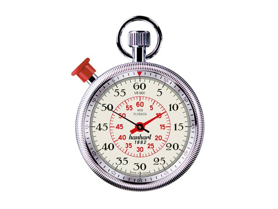 Taschenuhr MegaMinute mit Flyback beiges Zifferblatt roter Drücker