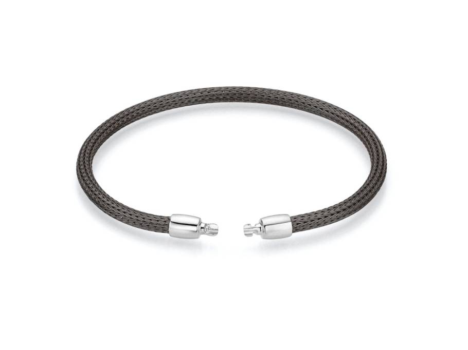 Flex-Armband Strumpfgeflecht Edelstahl PVD-schwarz 17cm mit Silikonkern für Wechselschließe
